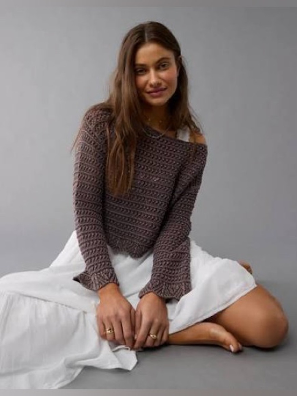 American Eagle Ballet Neck Open Knit Sweater